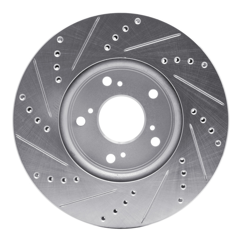 Honda Accord Brake Rotor (1) - Front Right - R1 Concepts - Drilled & Slotted - Silver - `13-`22